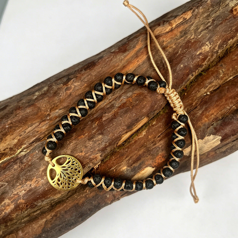 Wholesale Natural Stone Double Layer Woven Bracelet Tree Of Life Blue Turquoise Adjustable Drawstring Stylish Fashion Accessory