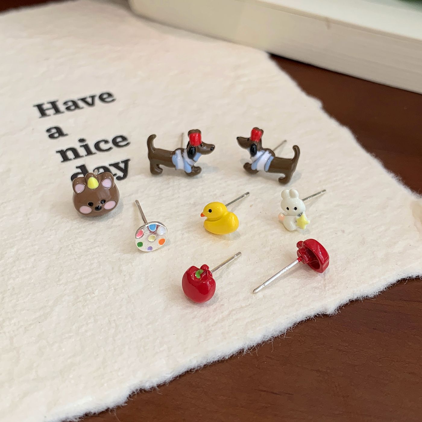 Wholesale Cartoon cute dachshund unicorn earrings set silver needles