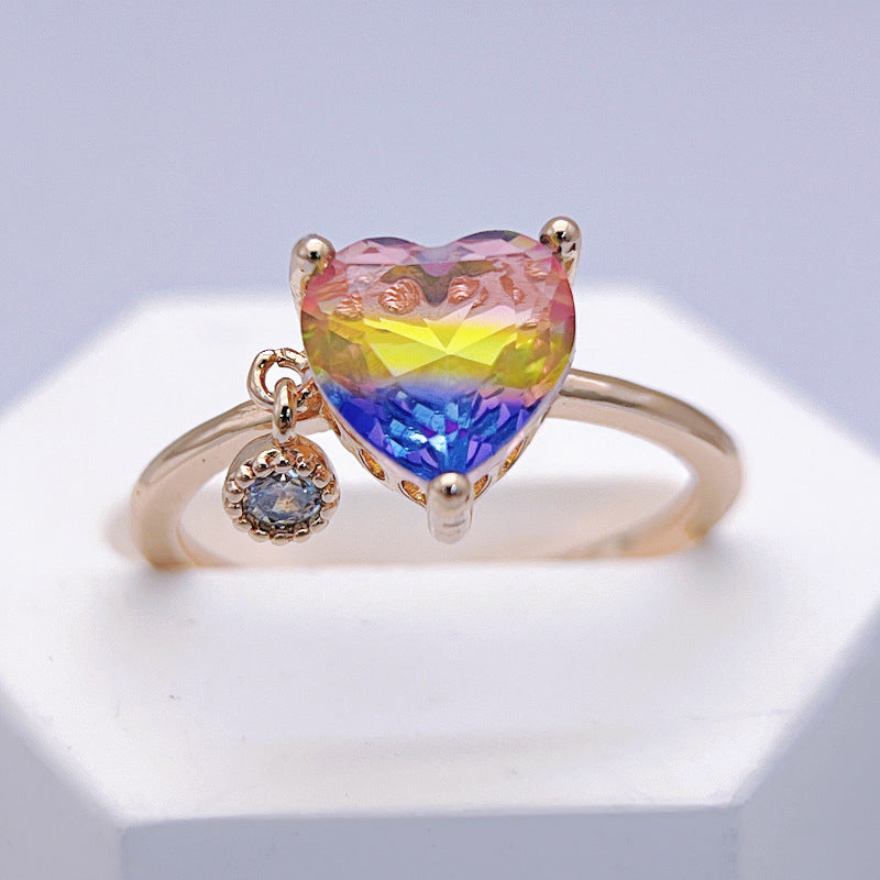 Wholesale Rainbow Stone Heart Open Adjustable Rings ACC-RS-YXY004