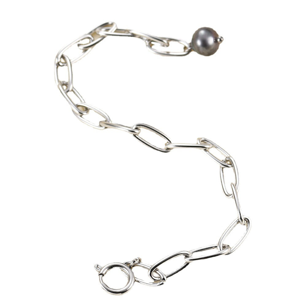 Wholesale titanium steel retro punk simple black pearl cross bracelet