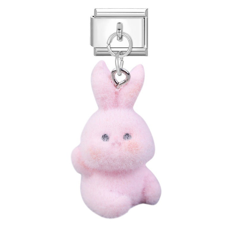 Wholesale 9mm Italian Charm Starter Bracelets DIY Cute Flocked Doll Pendant Stainless Steel Composable Bracelet