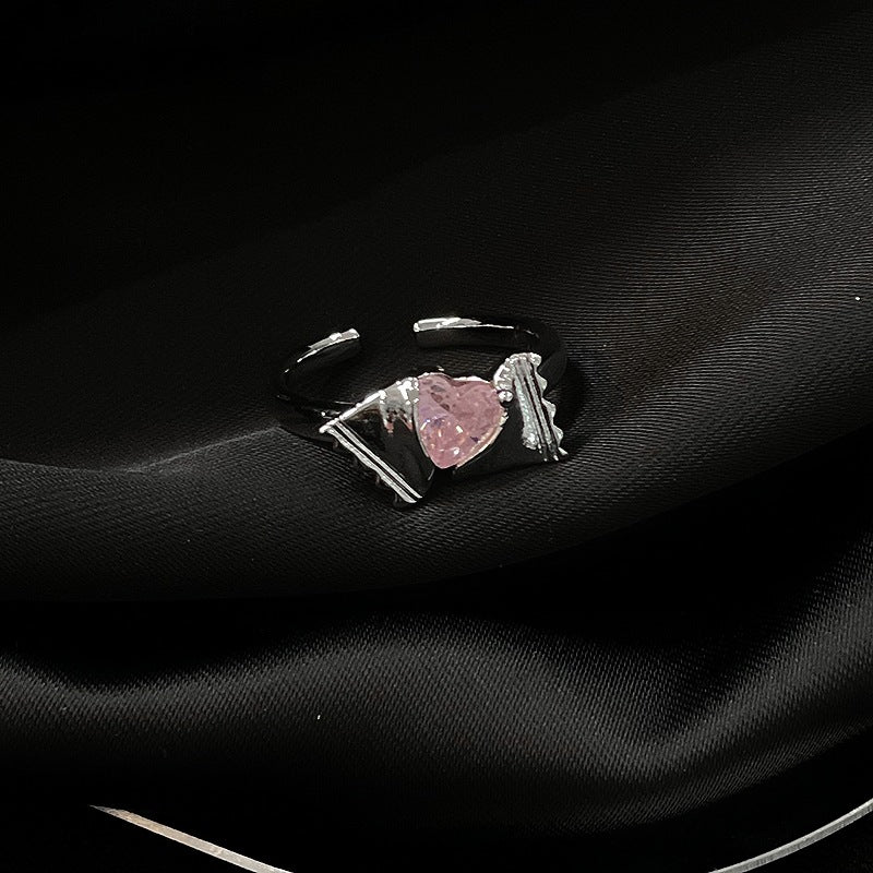 Wholesale Pink Heart Zircon Copper Butterfly Open Rings Adjustable Rings ACC-RS-JiuHao027