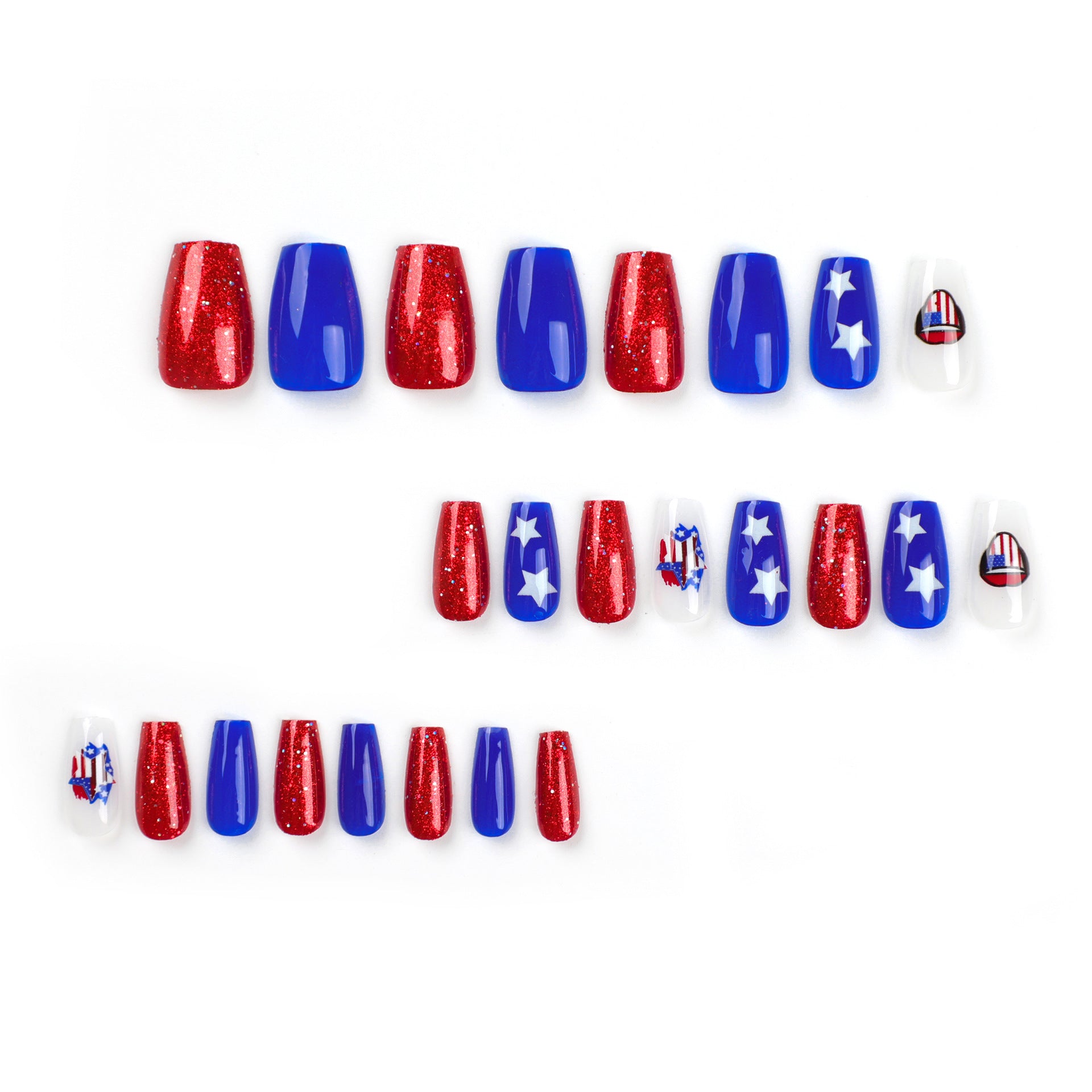 Wholesale 24 Pieces/box American Independence Day Short Shiny Wearing Nail Press-on Nails Kits ACC-NS-LeFan006