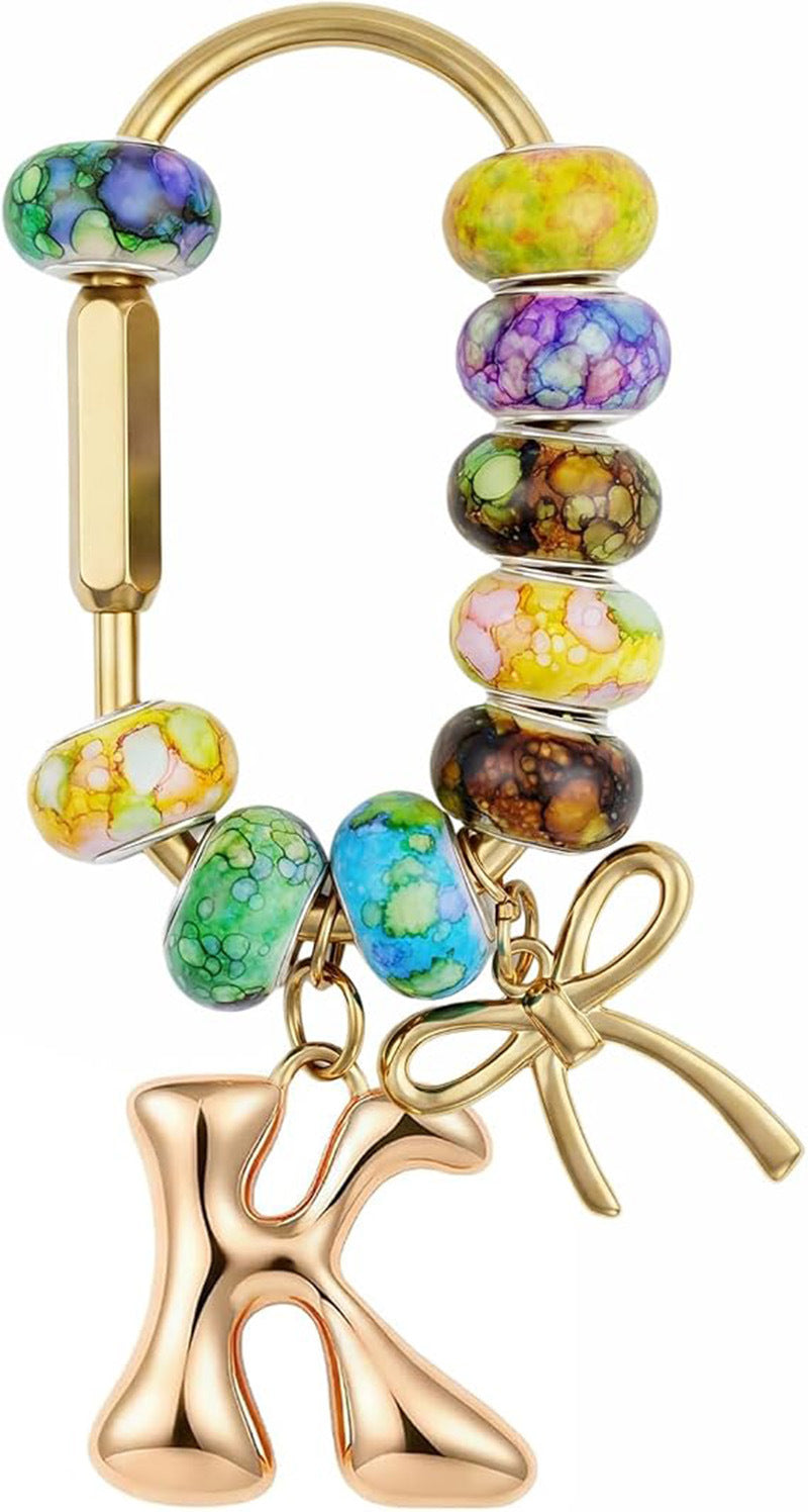 Wholesale Acrylic Colorful Beaded Letter Keychain Cute Bag Charm And Phone Pendant Trendy Car Key Accessory Boutique Resale Gift