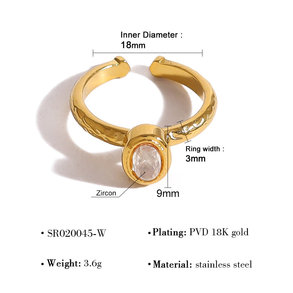 Wholesale retro style color zircon ring  open stainless steel adjustable ring