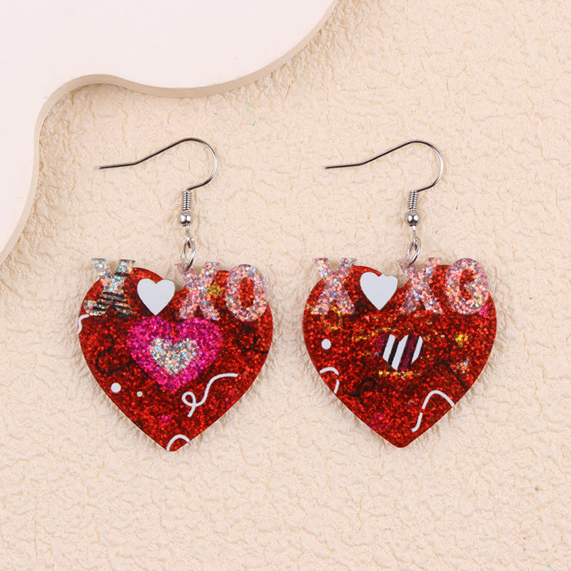 Wholesale Valentine' s Day Acrylic Heart Print XO Letter Earrings