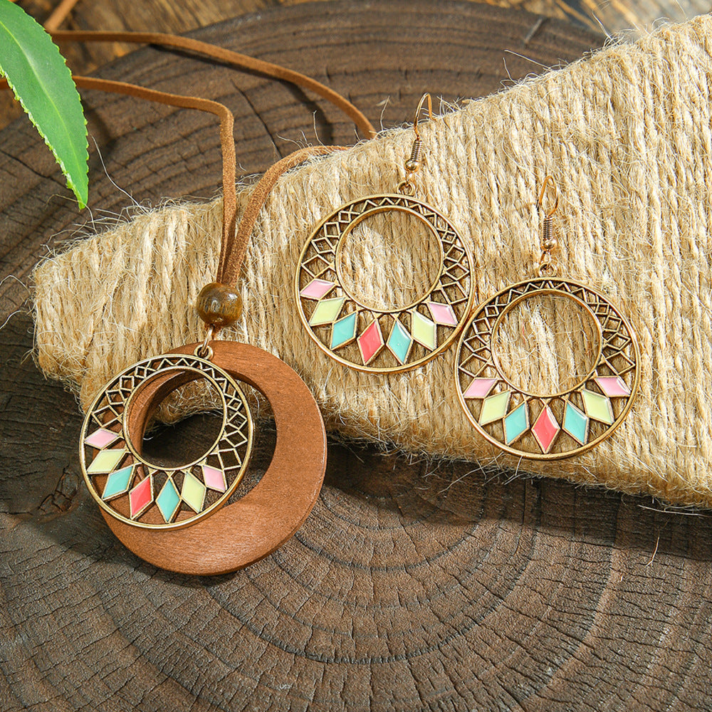 Wholesale Dripping Oil Bohemian Geometric Jewelry Set - Trendy Earrings and Necklace for Boutique Resale