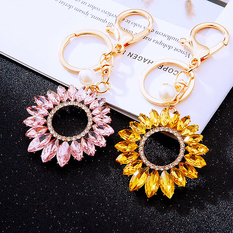 Wholesale Diamond Crystal Sunflower Metal Keychain ACC-KC-RuiYuan010
