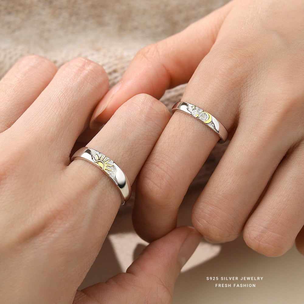 Wholesale Sun, Moon and Stars Couple Ring s925 Sterling Silver  Adjustable Rings