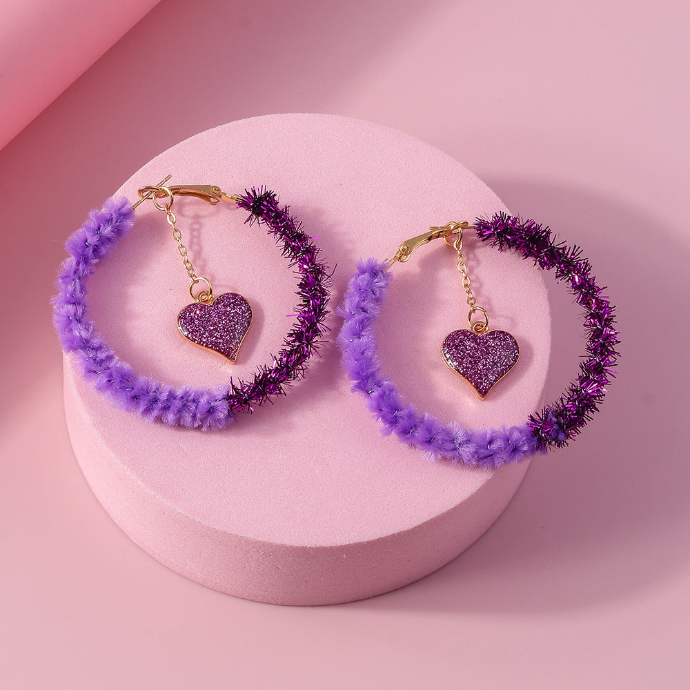 Wholesale Heart-shaped ear hooks Christmas plush hoop love heart earrings