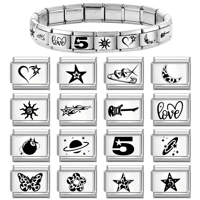 Wholesale Italian Charm Bracelet 9mm DIY Splicing Creative Pattern Stainless Steel Composable Bracelet