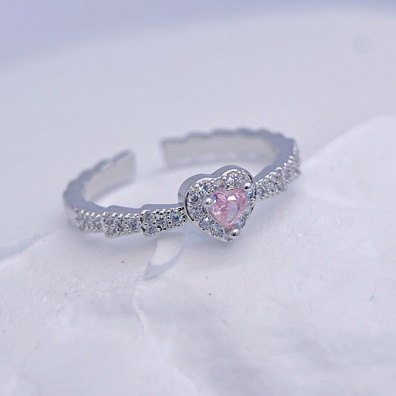 Wholesale Trapezoidal Pink Zircon Love Ring Light Luxury Rings ACC-RS-YXY048