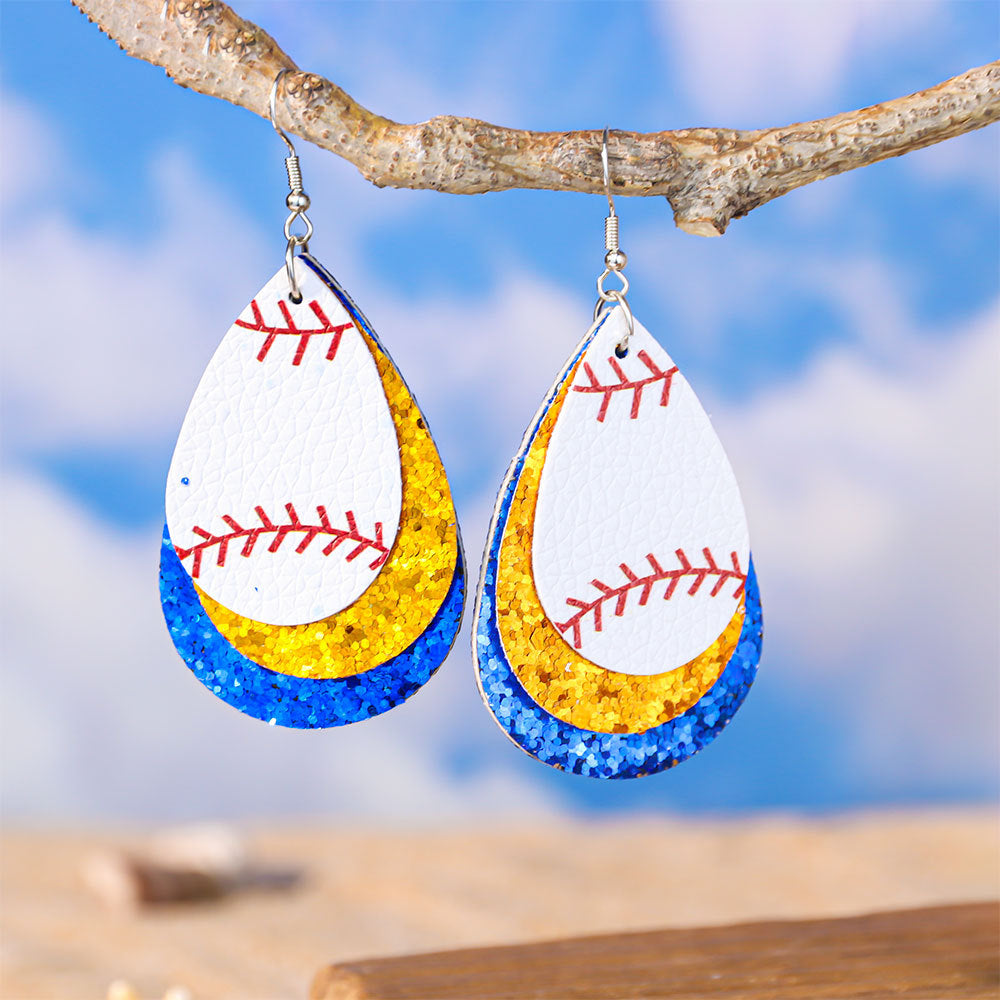 Pendientes de cuero de lentejuelas de fútbol y softball al por mayor