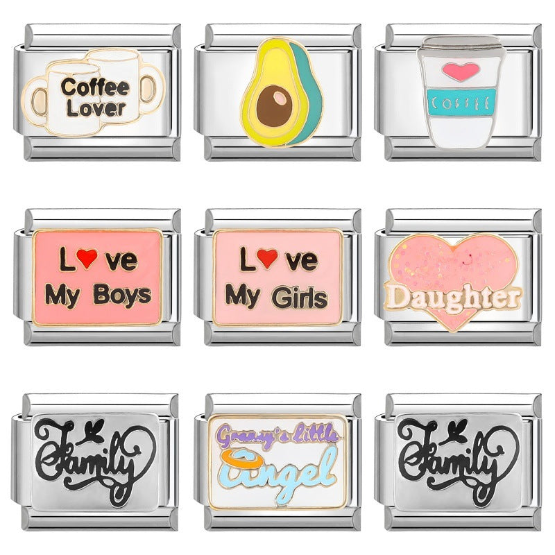 Wholesale Italian Charm Bracelet 9mm DIY Splicing Cute Cartoon Stainless Steel Composable Bracelet