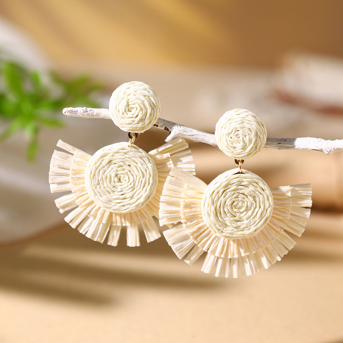 Wholesale Bohemian Exaggerated Raffia Earrings Hand Woven ACC-ES-XLH002