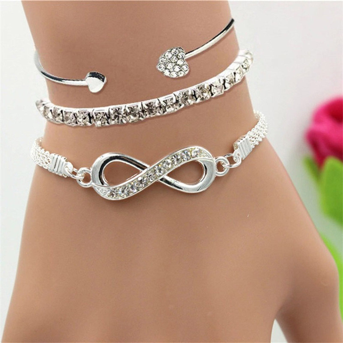 Wholesale Zinc Alloy Infinite Symbol Open Bracelet Set - 3 Piece Boutique Resale Jewelry Accessory