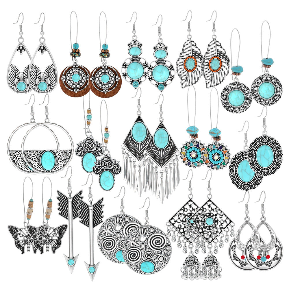 Wholesale Ethnic Style Geometric Acrylic Turquoise Earrings for Women Fashion Jewelry