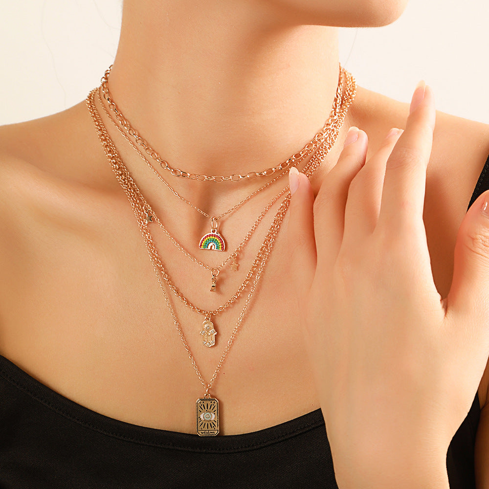 Wholesale Colorful Rice Beads Alloy Necklace Multi-layered Devil Eye Necklaces ACC-NE-ZhuJi011