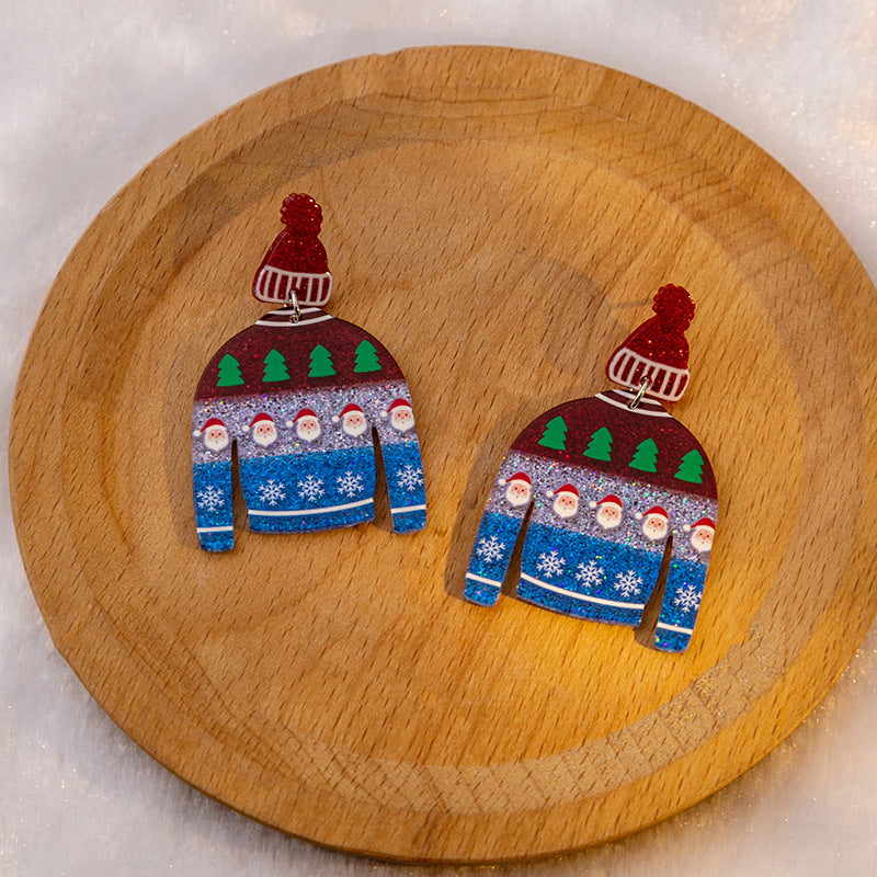 Wholesale Christmas Acryllic Card Claus Santa Earrings ACC-ES-MDD069