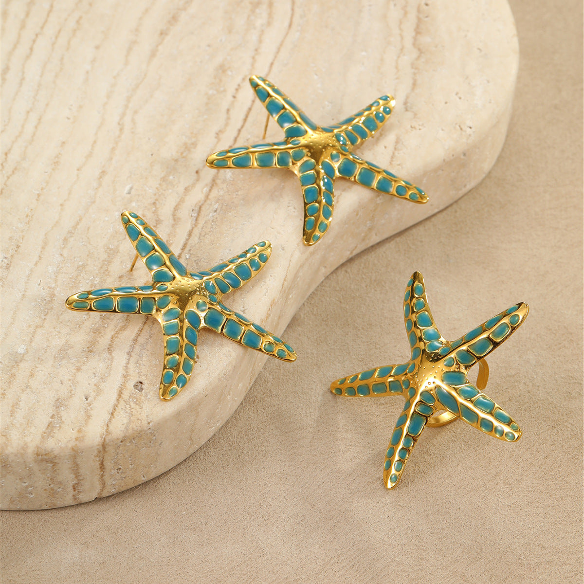 Wholesale Ocean Style Stainless Steel Colorful Oil Dripping Starfish Earrings