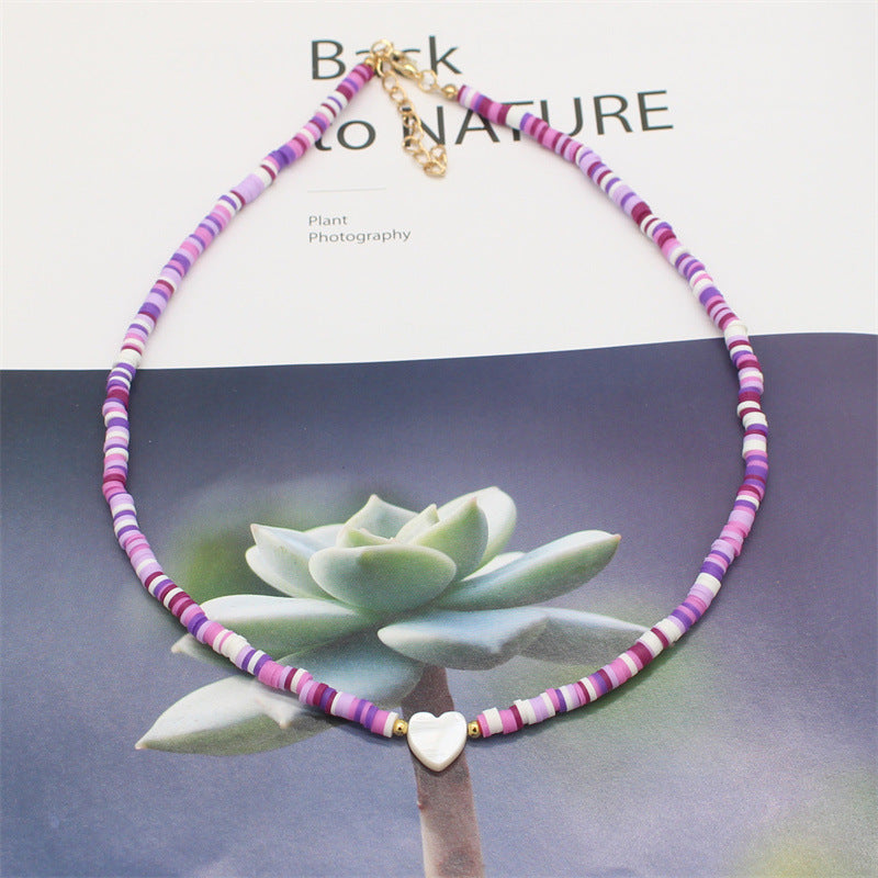 Wholesale soft pottery necklace  shell love beaded necklace