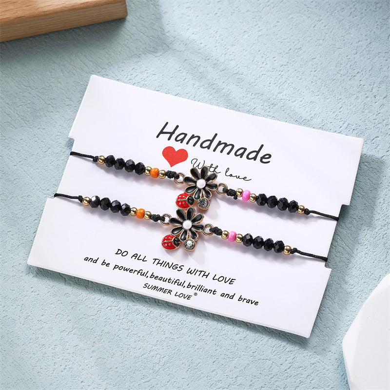 Wholesale Colorful Daisy Ladybug Beaded Knot Bracelet
