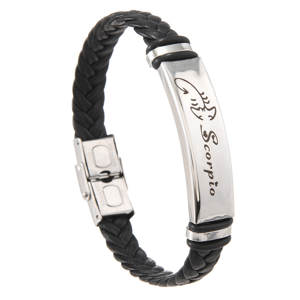 Wholesale  12 Constellation Bracelet Stainless Steel Leather Bracelet Jewelry