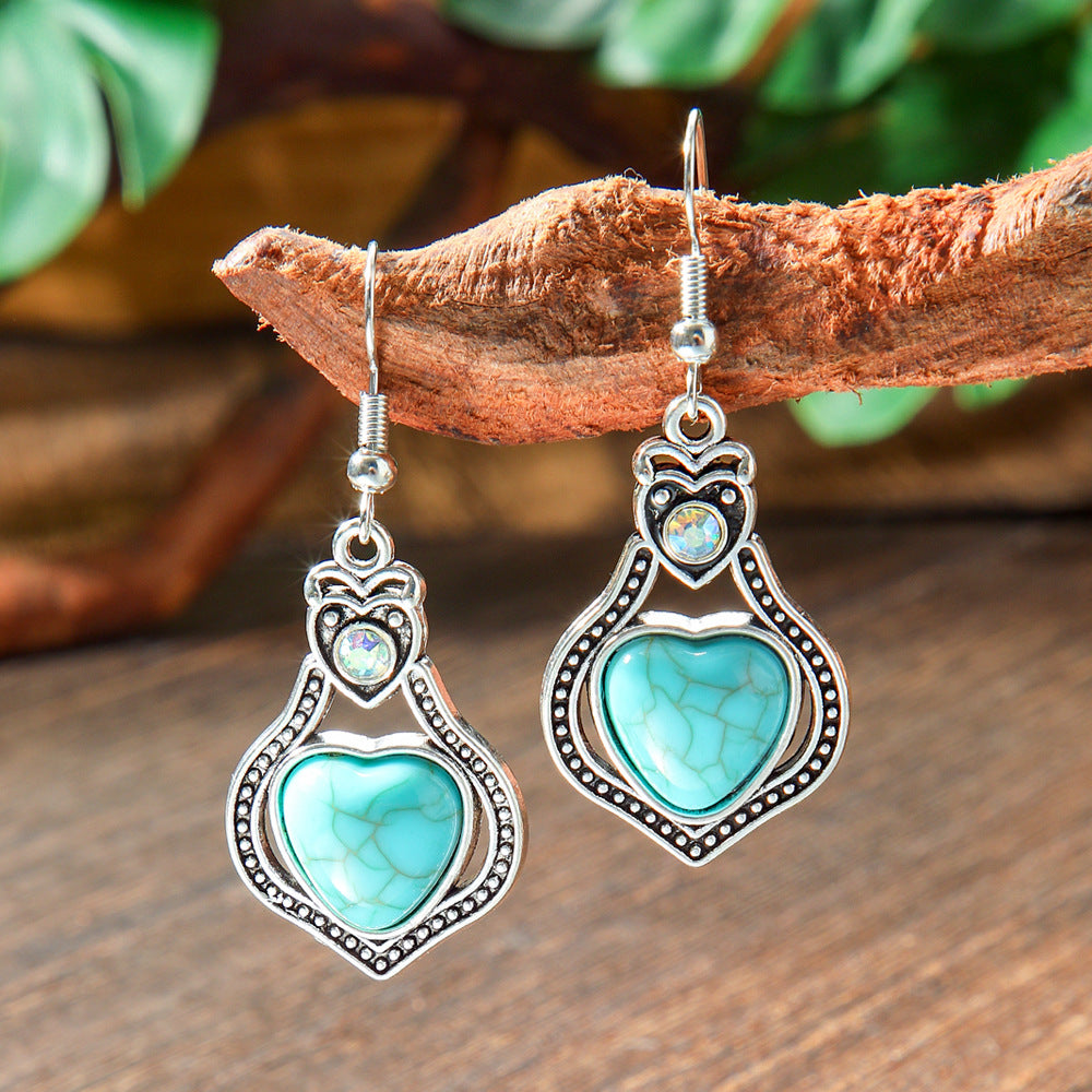 Wholesale Retro Bohemian Turquoise Alloy Earrings Party Wear Fashion Accessory