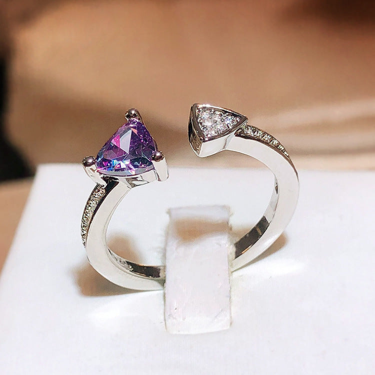 Wholesale  irregular love shaped amethyst triangle cut simple zircon ladies ring