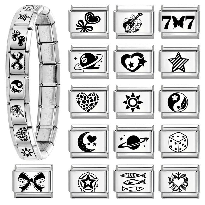 Wholesale 9mm Italian Charm Starter Bracelets DIY Black and white Creative Stainless Steel Composable Bracelet