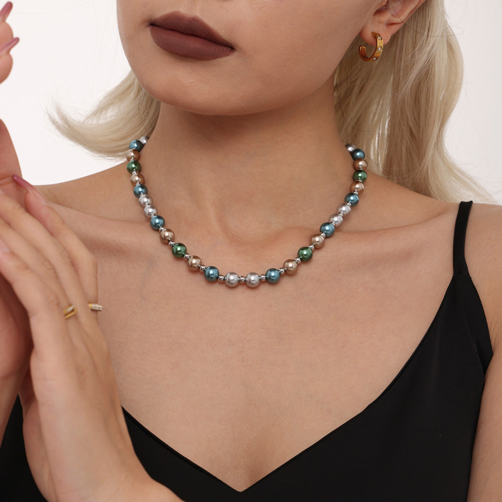 Wholesale Stainless Steel  8mm  Pearl Necklace Clavicle Chain