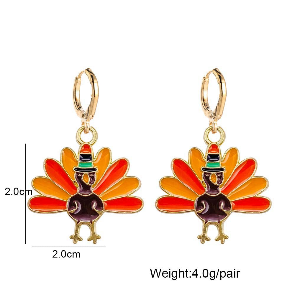 Wholesale Thanksgiving Turkey Truck Pumpkin Maple Leaf Alloy Oil Drop Earrings ACC-ES-ChenY049