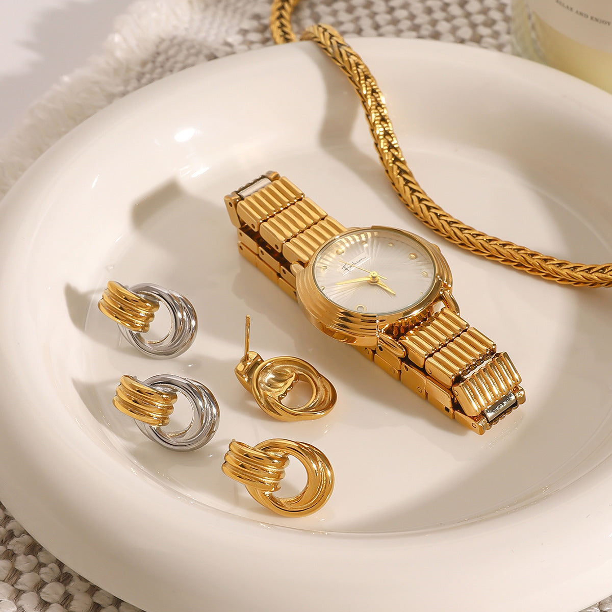 Wholesale  18k gold stainless steel gold and silver color matching earrings