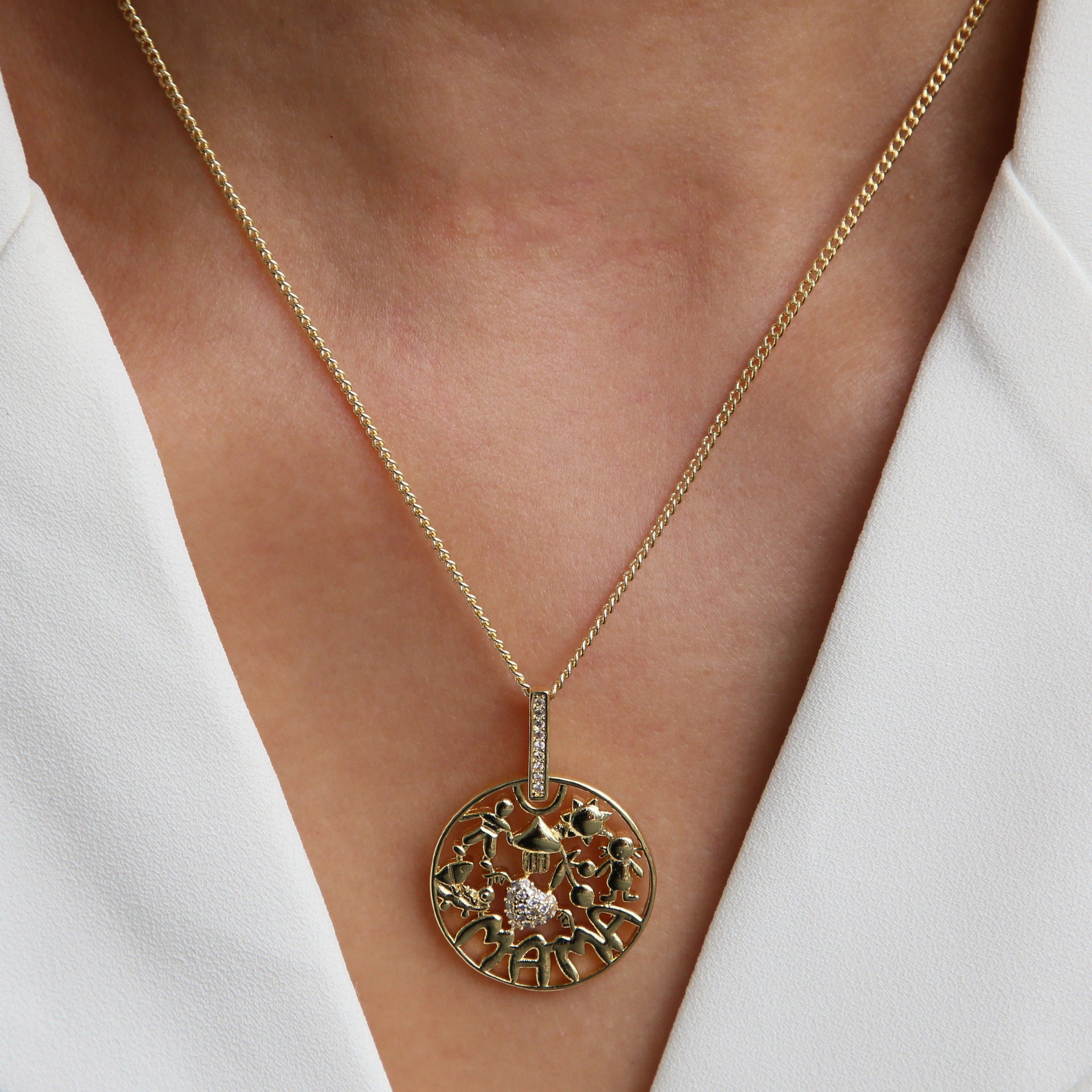 Wholesale Niche Design Brass Mother' s Day Mom mama/ mom Element Pendant Women' s Clavicle Chain Necklace