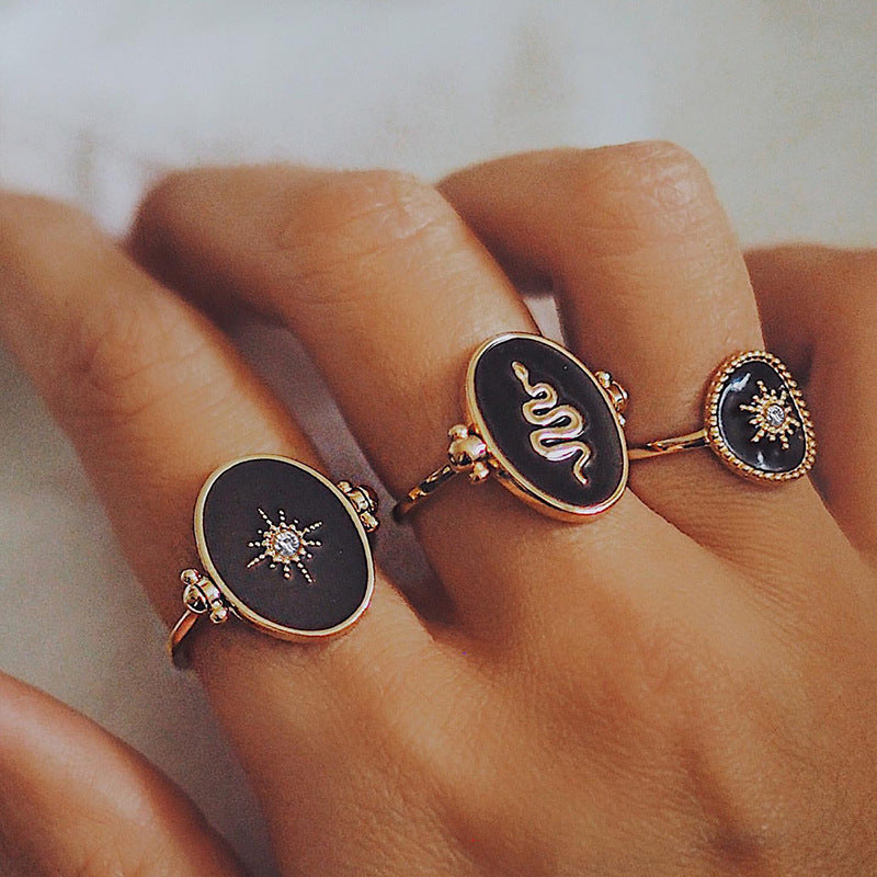 Wholesale Retro Simple Jewelry Disc Diamond Star Sun Overlapped Ring