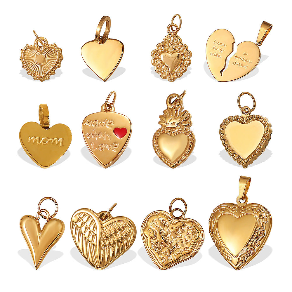 Wholesale  Variety of Peach Heart Stainless Steel Pendant Accessories Collection Lava Diamond Heart DIY Necklace Jewelry