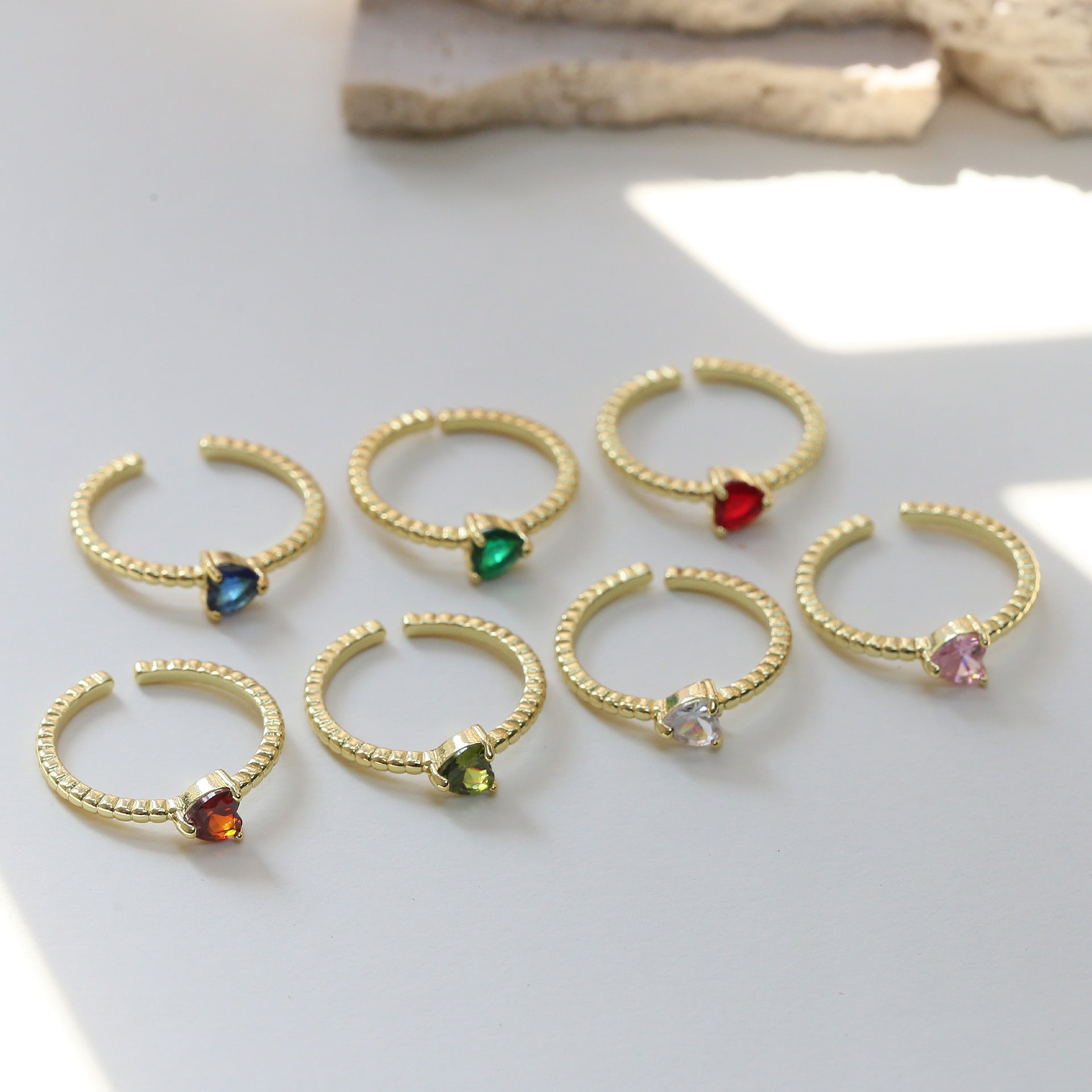 Wholesale brass color zirconium love heart-shaped ladies open ring