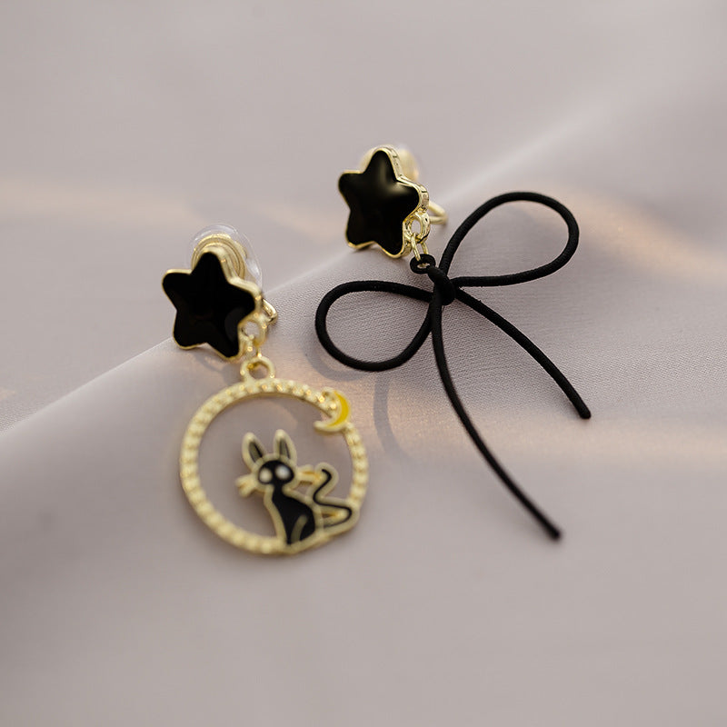 Wholesale Elegant Alloy Bow Star Cat Clip Earrings - Party Gift Fashion Accessory