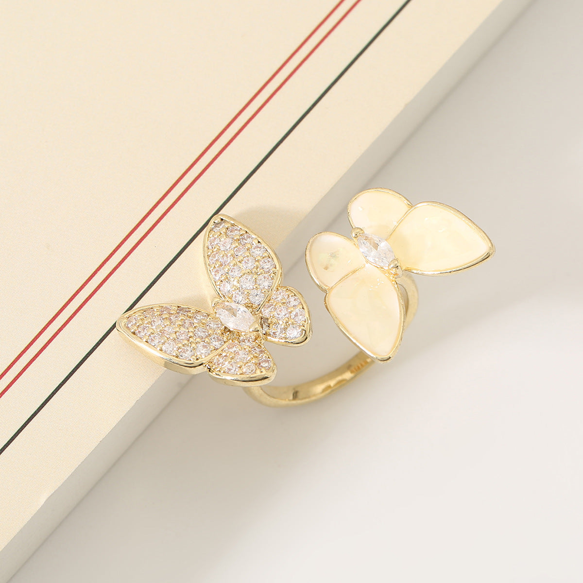 Wholesale  light luxury butterfly ring opening adjustable ring