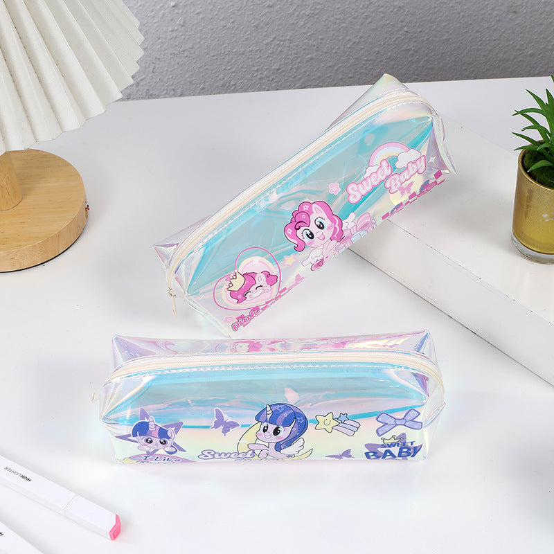 Wholesale Back to School Stationery Bag Cool Pony Cartoon Transparent Laser Cute Trendy Pencil Bag