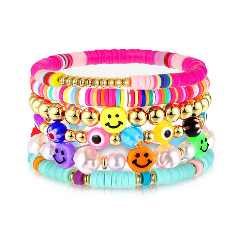 Wholesale Bohemian Style Colorful Polymer Clay Smiling Heart Shaped Pearl Bracelet Jewelry ACC-BT-YiYe005