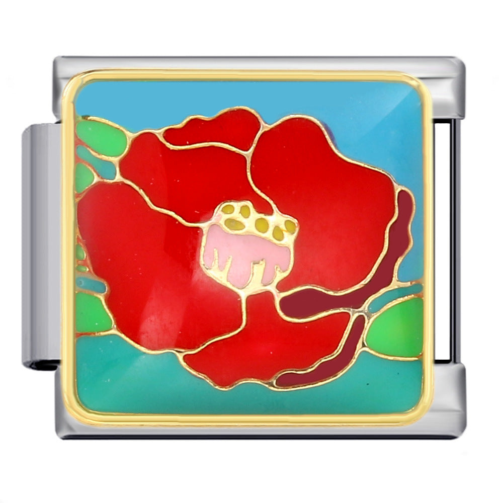 Wholesale Italian Charm Bracelet 9mm DIY Splicing Flower Series Stainless Steel Composable Bracelet