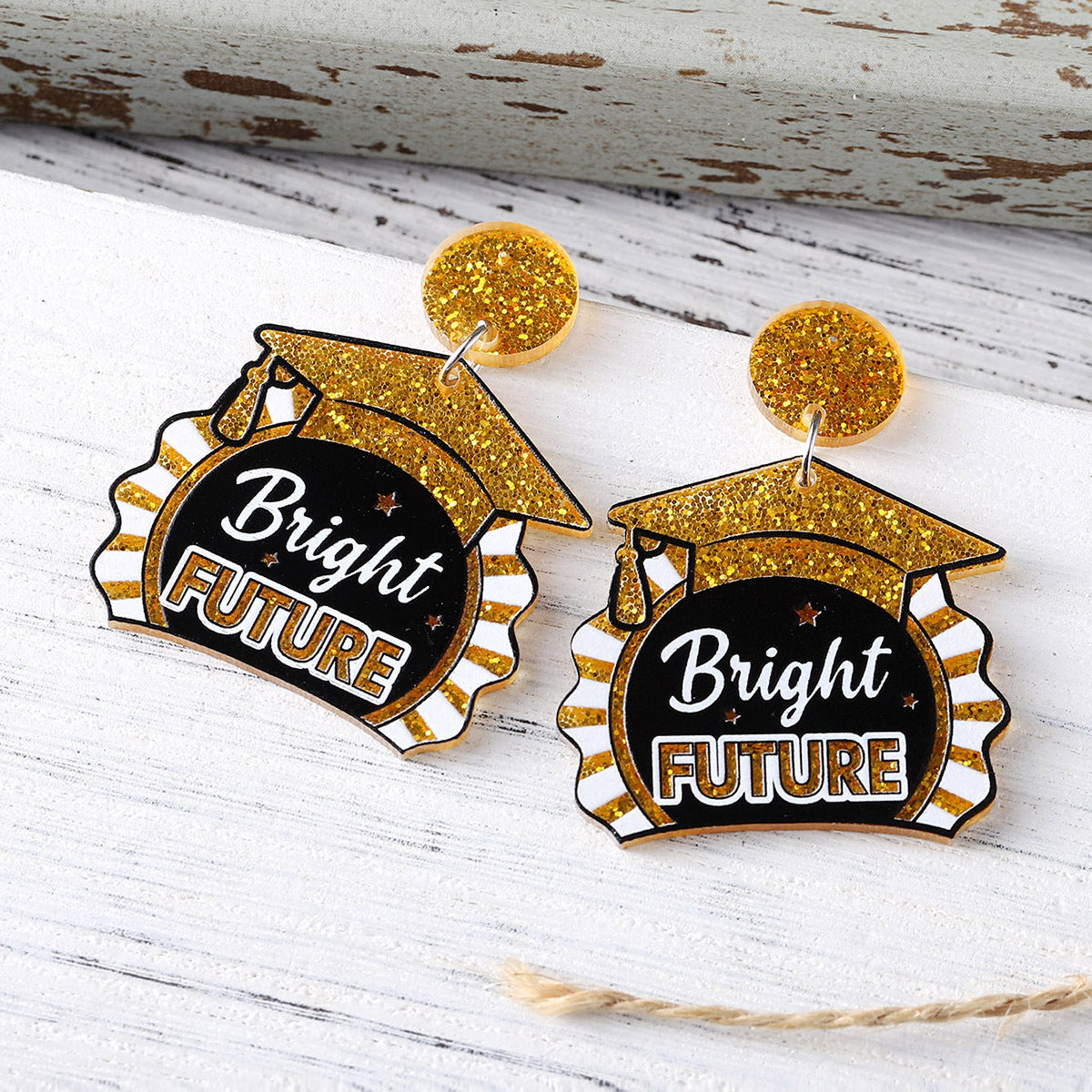 Wholesale  School Season Sequins Book Master's Cap Star Stitching Pendant Earrings