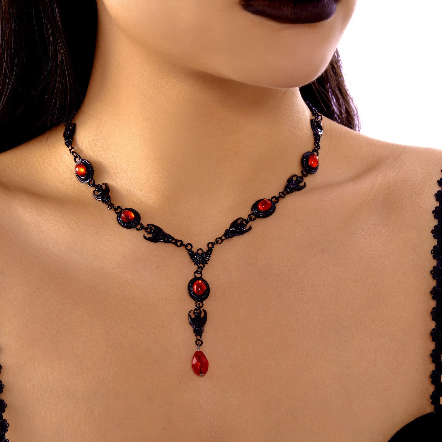 Wholesale Retro gothic blood dripping tassel necklace bracelet set