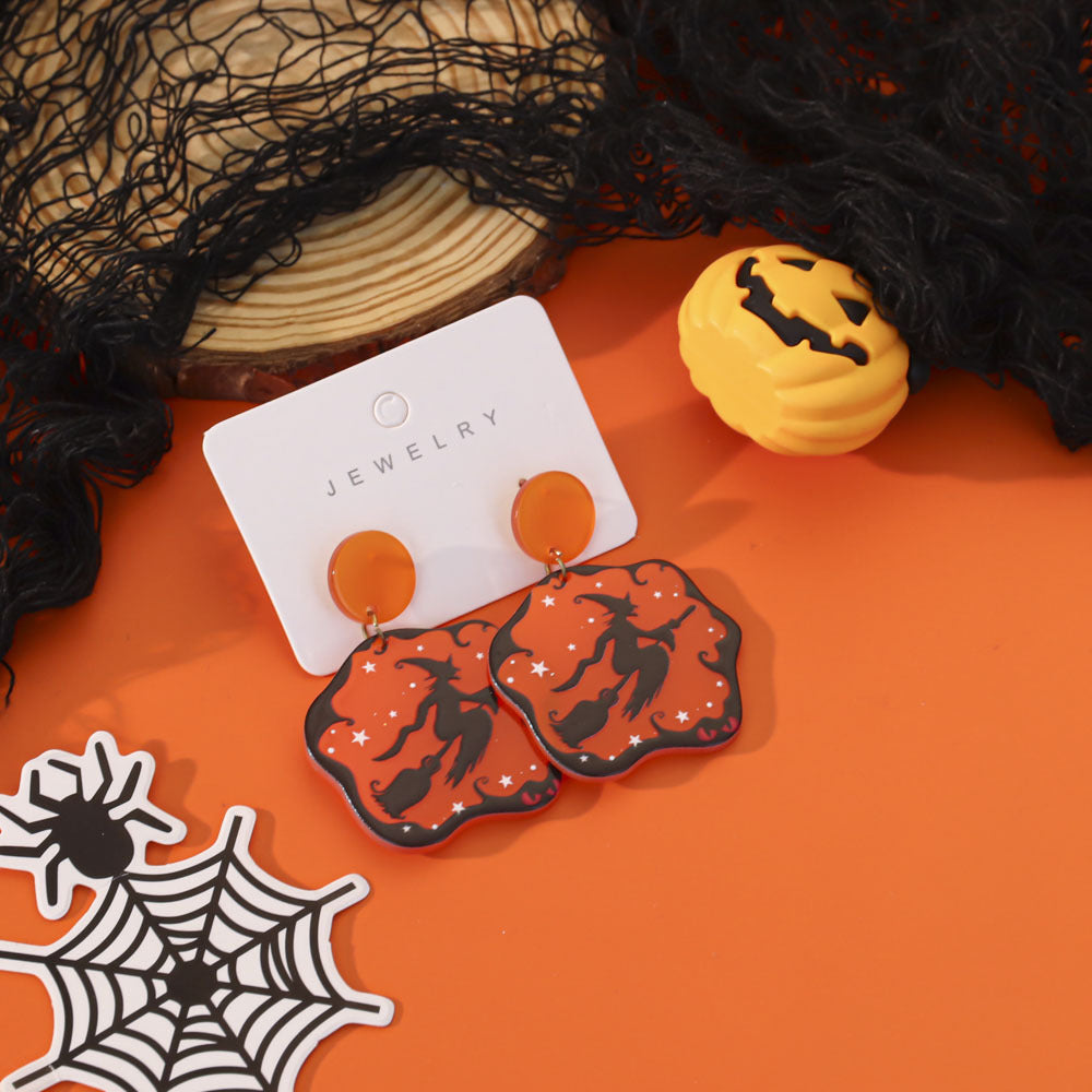 Wholesale  Acrylic Pumpkin Lantern Bat Earrings