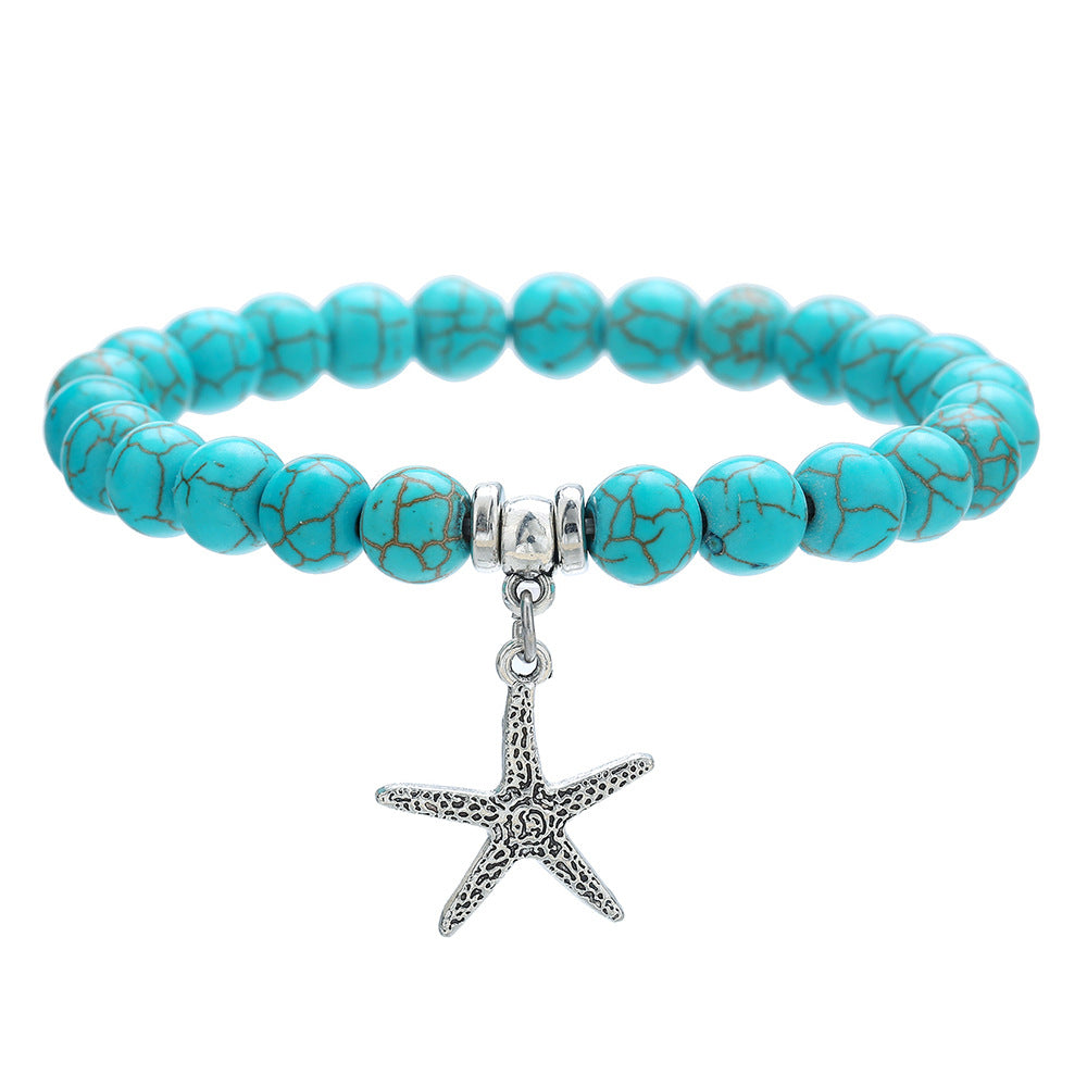 Wholesale 2pcs Turquoise Beaded Evil Eye Starfish Returnee Bracelet