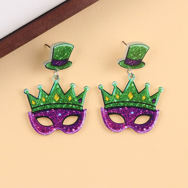 Wholesale Acrylic carnival mask crown earrings