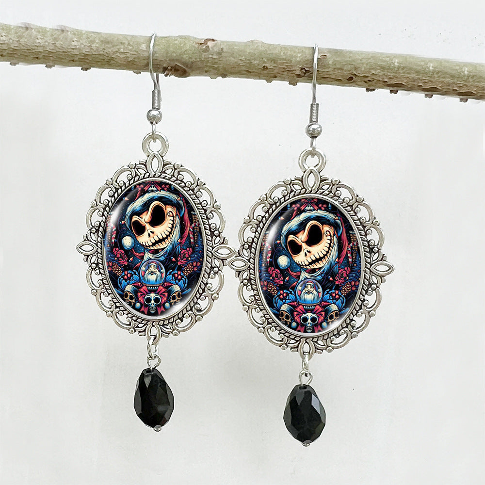 Wholesale Halloween Stainless Steel Ear Hook Oval Lace Metal Earrings ACCVIP-ES-XiangLian004