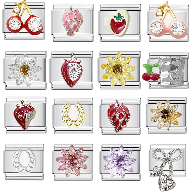 Wholesale Strawberry Design DIY Bracelet Watch Band Chain Modules,  Stainless Steel Gold/ Silver Plated Craft Supply
