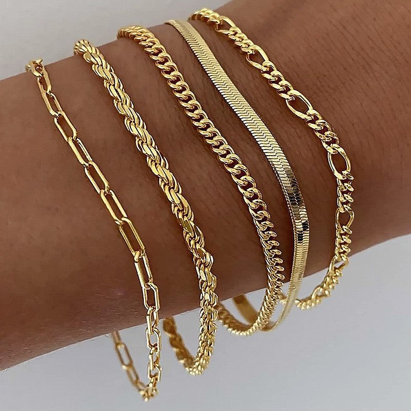 Wholesale Geometric Gold 5-Piece Stackable Bracelet Set – Chic Jewelry Accessory for Women Gift Boutique Resale